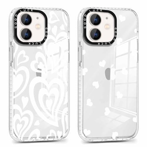 Xylota 2 Stück Transparent Handyhülle für iPhone 11 6,1 Hülle, Durchsichtig Aesthetic Liebesherz Muster Case, Weich Silikon Dünn TPU Stoßfeste Kratzfest Schutzhülle Frauen Mädchen Mode Cover