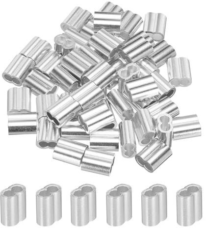 sourcing map 5/32 4mm Aluminum Crimping Loop Sleeve Double Ferrule for Wire Rope Cable Line End, Silver 50pcs