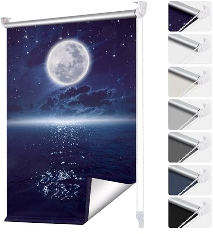 smartdemo Verdunklungsrollo ohne Bohren & mit Bohren, Blau 75x150cm (BxH), Klemmrollo Fensterrollo Leuchtsterne und Mond, Thermorollo Sichtschutz und Sonnenchutz, Klemmrollo rollos für Fenster