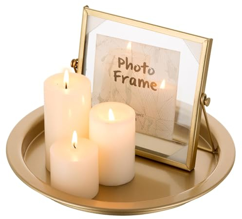Sziqiqi 25cm Gold Metal Candle Tray for Pillar Holders, Round Stand for Coffee Table, Decorative Plate for Dining Table, Kitchen and Bathroom