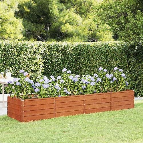 NITCA Letto di Coltura Rialzato in Acciaio Corten, Fioriera Rialzata da Esterno per Giardino, Balcone o Terrazzo, 320x80x45 cm