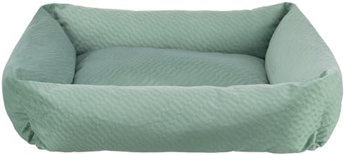 Trixie Hundebett Alena eckig, mit Samtbezug – 60 x 50 cm, Salbei | Kuschelig weicher Hundekorb, waschbar – für kleine Hunde, integriertes Kissen und rutschfester Boden