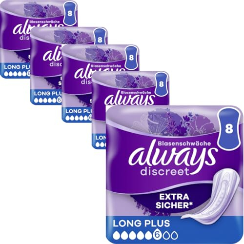 Discreet Inkontinenz-Einlagen Long Plus Pads Damenbinden 8 STÜCK x 5 Packungen