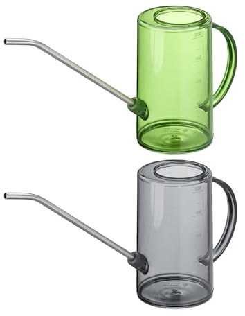 Relaxdays Gießkanne Zimmerpflanzen, 2er Set, 1 l, Kunststoff, Edelstahl, Blumengießkanne für Zimmerpflanzen, grau/grün
