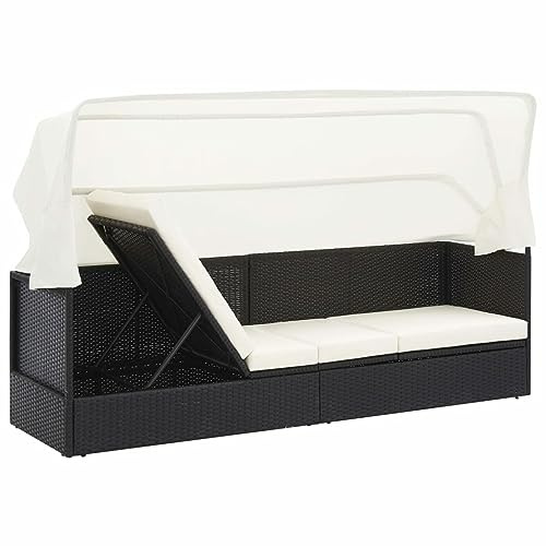 Festnight Gartensofa mit Liegefunktion Liegesofa Rattan Sonnenliege Gartenliege mit Dach Sofa Liege Balkon Lounge Sofa Outdoor mit Schlaffunktion Rattansofa Balkon Bank Verstellbar Balkonmöbel