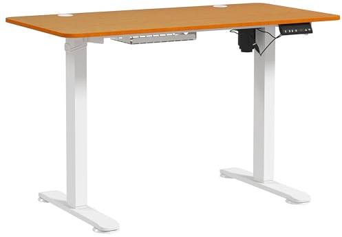 Vinsetto Höhenverstellbarer Schreibtisch Elektrisch 120 x 60 cm Computertisch mit 3 Memory-Steuerung, Ergonomisch Steh-Sitz Tisch mit Anti-Kollision, 2 Haken, Natur
