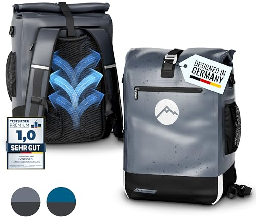 Lynfjord Travel Trek 25 Fahrradtasche 3in1 - optimierte Gepäckträgertasche, Rucksack, Cross Bag - wasserdicht - Rückenpolster - Helmnetz - Schnelleinhängung - Laptoptasche - Rückwand - Fiord