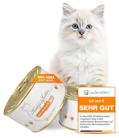 Lucky-Kitty Katzenfutter Nass 100% Hühnerherzen, Ohne Zusätze, 16 x 200g