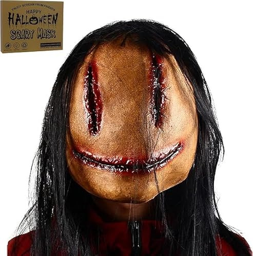 SelfTek Läskig halloweenmask med hår för vuxna, skräck djävulsmask, kvinnlig spökmask, latex, andas, realistisk skrämmande mask för halloween