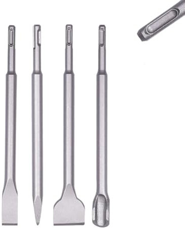 Set di 4 scalpelli SDS Plus, scalpello SdS, scalpello, scalpello per piastrelle, SDS Plus, scalpello, set di scalpelli SdS, set per martello perforatore, 1 scalpello a punta, 1 scalpello piatto da 20
