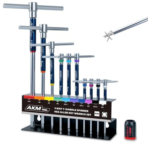 AKM TOOL Innensechskantschlüssel-Set, 3-Wege-T-Griff, metrisch, 2 mm-10 mm, Gleitgriff, T-Griff, Inbusschlüssel-Set mit magnetisiert und entmagnetisiert, für vielseitige Geschwindigkeits- und