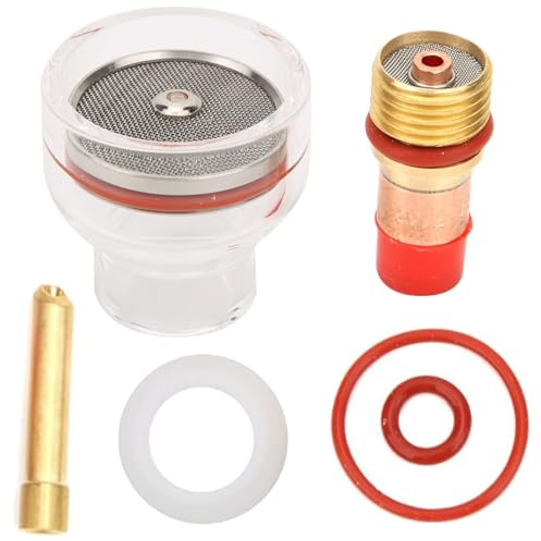 6 Piezas Set Soplete Kit para WP-17/18/26, TIG Antorcha Lente Gas Collet Vaso Vidrio Transparente, Equipo Pistola Soldar, Accesorios Soldadura con Anillo Silicona, Junta Goma, Cuerpo Pinza(2.4mm)