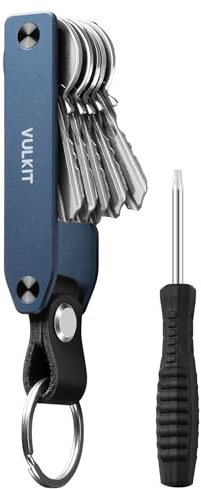 VULKIT Metal Key Organizer Minimalist Key Holder Compact Key Case Keychain Secures 1-5 Keys(Blue)