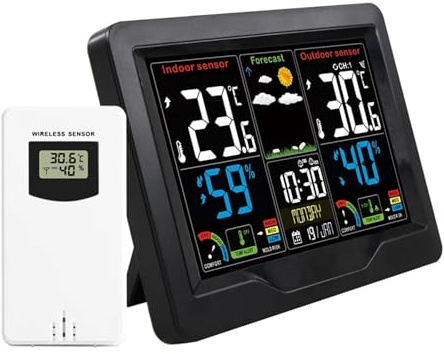 GZKDKZB Estaciones meteorológicas, estación meteorológica, Reloj Despertador Digital, barómetro, Sensor Exterior, medición de Temperatura y Humedad, pronóstico del Tiempo, función de repet