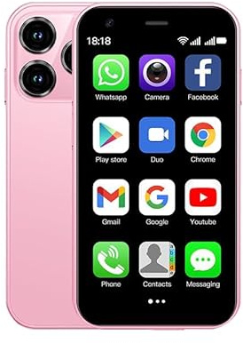 CatCalls Mini Phone 4G Unlocked 3.0'' Touch Screen Compact Mobile Phone for Kids & Students 2000mAh Battery Cell Phone with Dual SIM Quad Core Face ID//Bluetooth/GPS 3GB+32GB Memory (XS15-Pink)