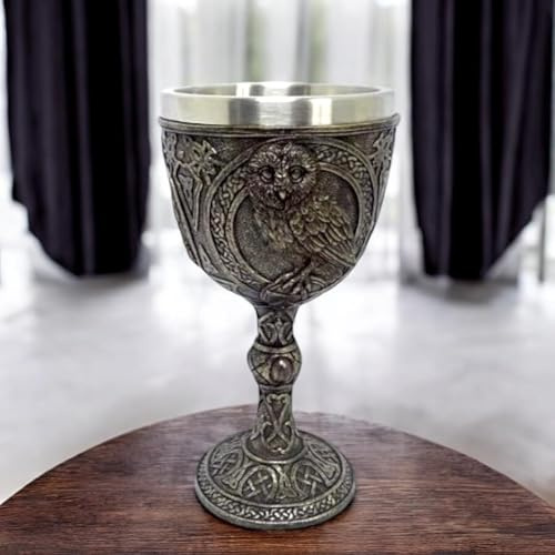Osiris Trading UK Verre à calice gothique en forme de chouette celtique 19 cm avec décoration en résine – Verres fantaisie médiévaux