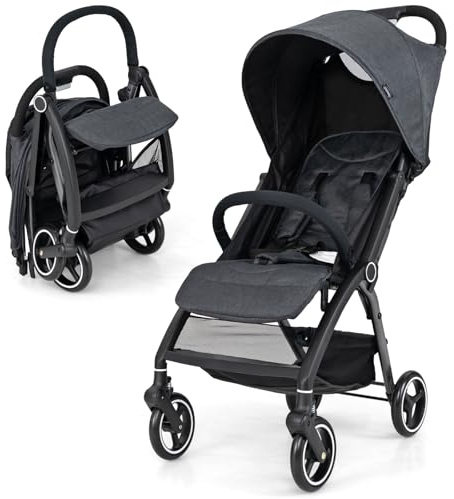 LIFEZEAL Passeggino Ultraleggero per Bambini 0-36 Mesi, Passeggino Compatto da Viaggio a Ombrello, per Aereo, Pieghevole, Regolabile, con Cintura di Sicurezza, Ruote, Freno, Parasole, Cesto (grigio)