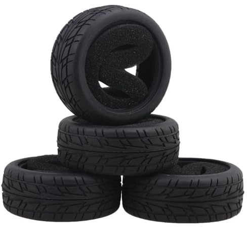 KINGCOO 1/10 RC Autoreifen auf der Straße, 4Stück RC Auto Gummireifen mit Schaumstoffeinlagen Reifen für 1:10 RC On Road Runflating Touring Racing Car für Tamiya HSP HPI Kyosho (N-66mm)