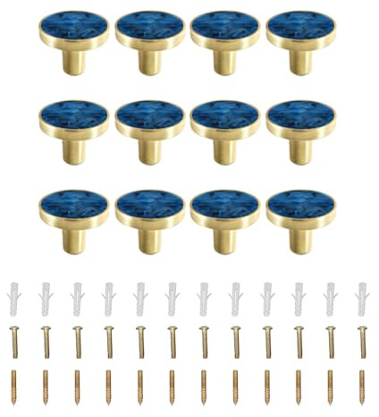 TopHomer Lot de 12 boutons de tiroir ronds en alliage de zinc avec vis pour commode, placard, commode, armoire, porte d'armoire, bleu
