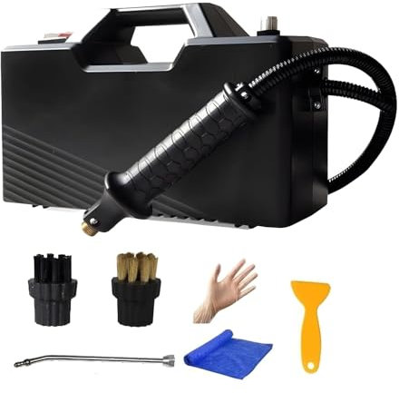 Nettoyeur vapeur auto-amorçant, nettoyeur vapeur haute pression 3800 W avec 2 têtes de brosse et 1 coude d'extension, pression de 9,5 bars, nettoyeur vapeur portatif pour cuisine et salle de bain(Blac