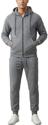 W JIANWANG Träningsoverall herr huvtröja bomull joggingdräkt herr atletisk bekväm tracksuit, Mörkgrå, L