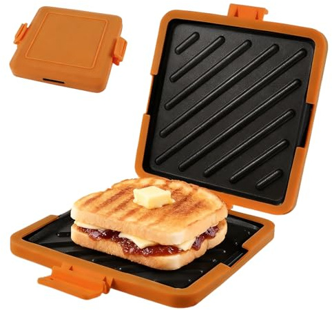Microwave Toastie Maker Microwave Toastie Sandwich Maker and Grill Wireless Silicone Microwaveable Cookware Extra Crispy Toasties & Panini Maker - No Soggy Results - Compact & Dishwasher Safe (Orange)