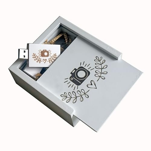 Desuerte Clé USB blanche 16 Go avec coffret cadeau – Design appareil photo pour photographes, stockage de photos et vidéos