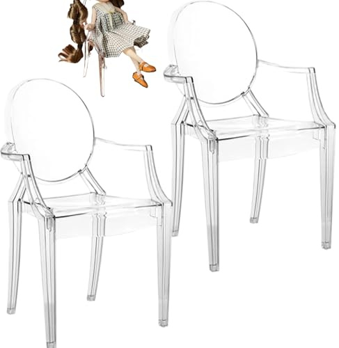 2 Stück Puppenmöbel im Maßstab 1:6, Kunststoff, durchsichtig, Mini-Puppenhausstuhl, Miniatur-Sessel, Moderne Möbel, Puppenhaus-Zubehör