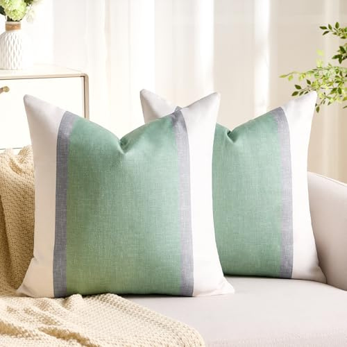 Aisybaklyn Fundas Cojines 45x45 cm Verde Salvia Fundas de Cojines Suaves Rayas Funda Cojin Moderna Funda de Almohada Cuadrado Juego de 2 Funda Cojines por Sala de Estar Dormitorio Sofá Cama Cojin
