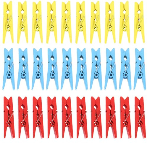 GARVALON 30 Pezzi Mini Mollette Colorate in Legno per Foto e Bucato Piccole Mollette Artigianali Multicolore per Decorazioni Lavoretti Creativi e Uso Quotidiano