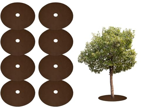 QUARKZMAN 8pcs Anneau De Paillage Arbre 52cm Protège-Arbre Rond Non Tissé Tapis Anti-Mauvaises Herbes Couverture Plantes Anneaux Contrôle des Mauvaises, Marron