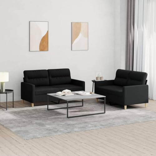 Frdhee Sofa Klein Küchensofa,2-TLG. Sofagarnitur mit Kissen Schwarz Stoff,Schlafsofa für Wohnzimmer,Gästezimmer