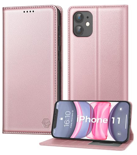 Kirnntca Handyhülle für iPhone 11 Hülle, Kartenfach Premium PU Leder Klapphülle Schutzhülle, Standfunktion Tasche Flip Case für iPhone 11 - Rosa
