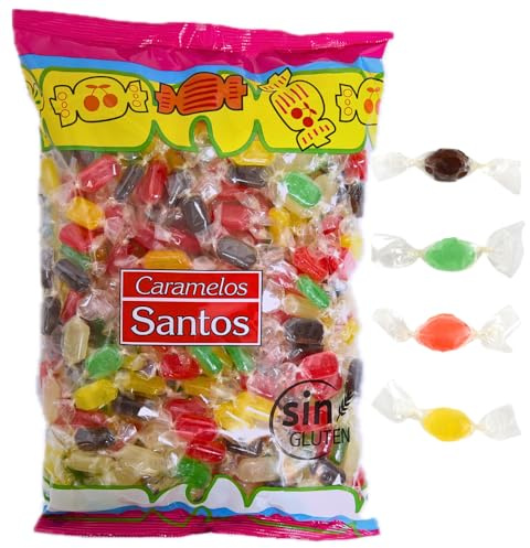 Caramelos de Colores con sabor a Frutas - Sin Gluten y Sin Alérgenos – Caramelos sabor Limón, Plátano, Naranja, Fresa, Cola y Melón – Ideal para Fiestas y Eventos - Caramelos Santos, desde 1948 (500g)