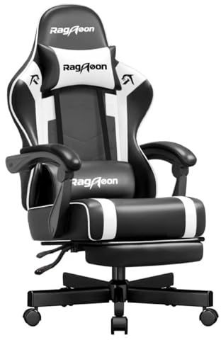 Riftracer Gaming Stuhl Chair Gamer Sessel - Ergonomischer Gamer Stuhl Höhenverstellbar Gepolstert Gamingstuhl mit Fußstütze Kopfstütze und Lordosenstütz PC Sessel Drehsessel Tragkraft 150 Kg Schwarz