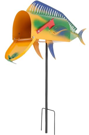 Agatige Boîte Aux Lettres De Poisson À Grande Bouche 16,54x11,61in | Boîte Aux Lettres Rurale En Métal De Grande Capacité Avec Piquet De Sol Pour La Décoration Extérieure De La Cour De La Maison