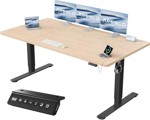 JUMMICO Höhenverstellbarer Schreibtisch 180 x 80 cm, USB-A-Anschluss | Schreibtisch Höhenverstellbar Elektrisch, Erinnerung bei langem Sitzen Stehschreibtisch, Computertisch Beige und Schwarz