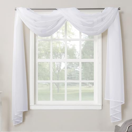 No. 918 Emily Sheer Voile Rod Pocket Curtain Panel, Valance Scarf, White