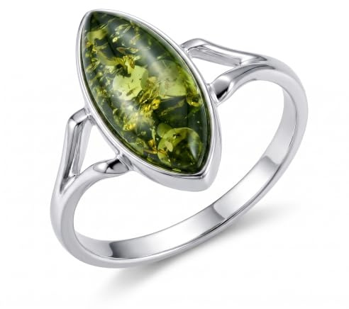 Holiday Gift Shops Sterling Silver and Baltic Green Amber Ring Autumn