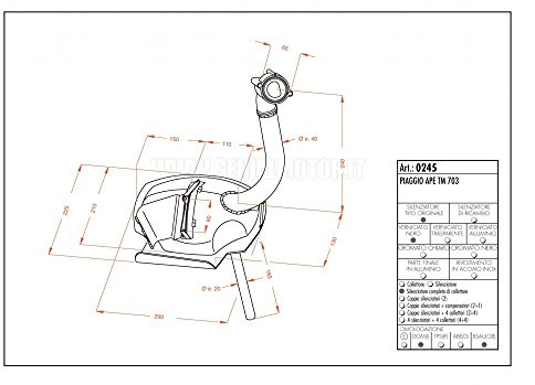 PIAGGIO APE TM 703 LEOVINCE IMPIANTO SCARICO COMPLETO SITO ACCIAIO 0245