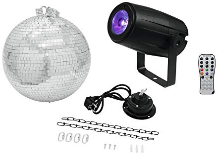 Eurolite Set Spiegelkugel 30 cm mit Motor + LED Pinspot PST-5 QCL schwarz mit 5-Watt-4in1-LED in RGBW