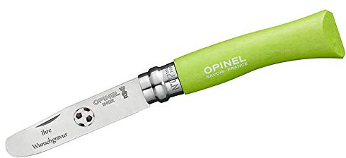 OPINEL Kindermesser, Buchenholz, grün, Fussballmotiv, mit Namensgravur