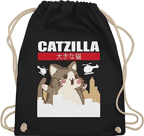 Turnbeutel Rucksack - Anime - Catzilla - Big Cat - Unisize - Schwarz - otaku merch turnbeutel+anime animation katze turnsack japanische tasche anime+tasche geschenk+anime animi beutel rucksäcke