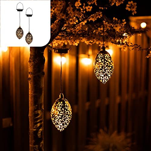Gadgy Set di 2 Lanterne Solari a Sospensione – Lampade LED per Esterni in Stile Orientale – Illuminazione Impermeabile per Giardino, Balcone e Terrazza – Decorazione Orientale