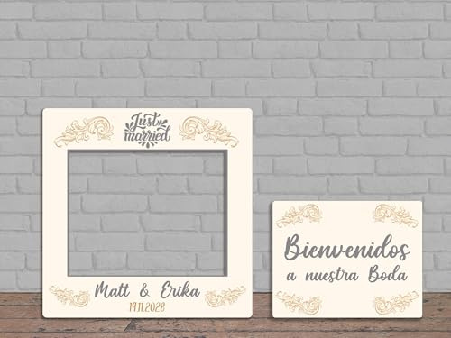Photocall + Cartel en Cartón para Boda Personalizado | 92x92cm, 64x50cm,| Photocall Económico y Original | Photocalls Troquelado