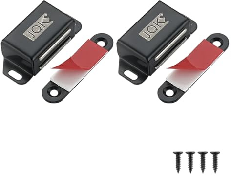 JQK Magnetic Cabinet Door Catch, Stainless Steel Closet Catches with Strong Magnetic, 1.2mm Thickness Furniture Latch 30 lbs Matte Black (Pack of 2), CC101-BK-P2