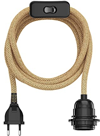 ledscom.de Hanf-Kabel/Textilkabel LEKA, Stecker, Schalter, beige, 3 m, Lampen-Fassung, 1x E27 max. 60W