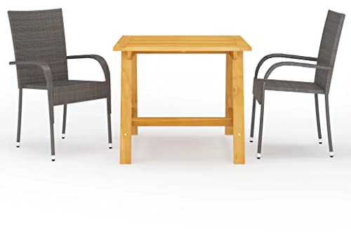 vidaXL Gartenmöbel Set 3-TLG. Sitzgruppe Gartengarnitur Sitzgarnitur Gartenset Tisch Stühle Gartentisch Esstisch Gartensessel Gartenstuhl Braun