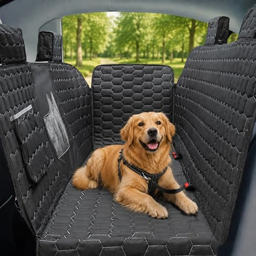 Meginc Dog Seat Covers for Tesla Model Y,Dog Hammock for Tesla with Side Flaps, 100% Waterproof Tesla Model Y Dog Accessories with Mesh Window & Headrest Protector Easy Clean up Pet Car Seat Cover