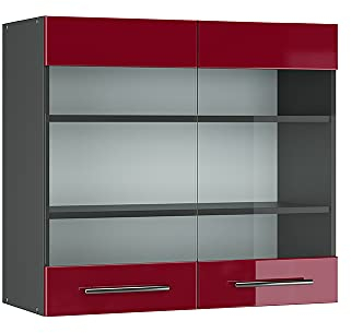 Vicco Küchenglasschrank Fame-Line, Glashängeschrank, Bordeaux Hochglanz/Anthrazit, 80 cm